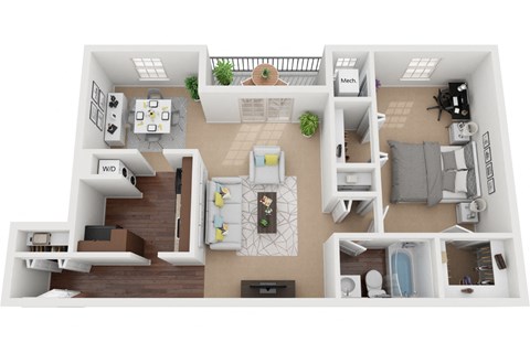 Ashburton renovated 1 bedroom  bath floor plan at Courthouse Square Apartments, Towson, MD